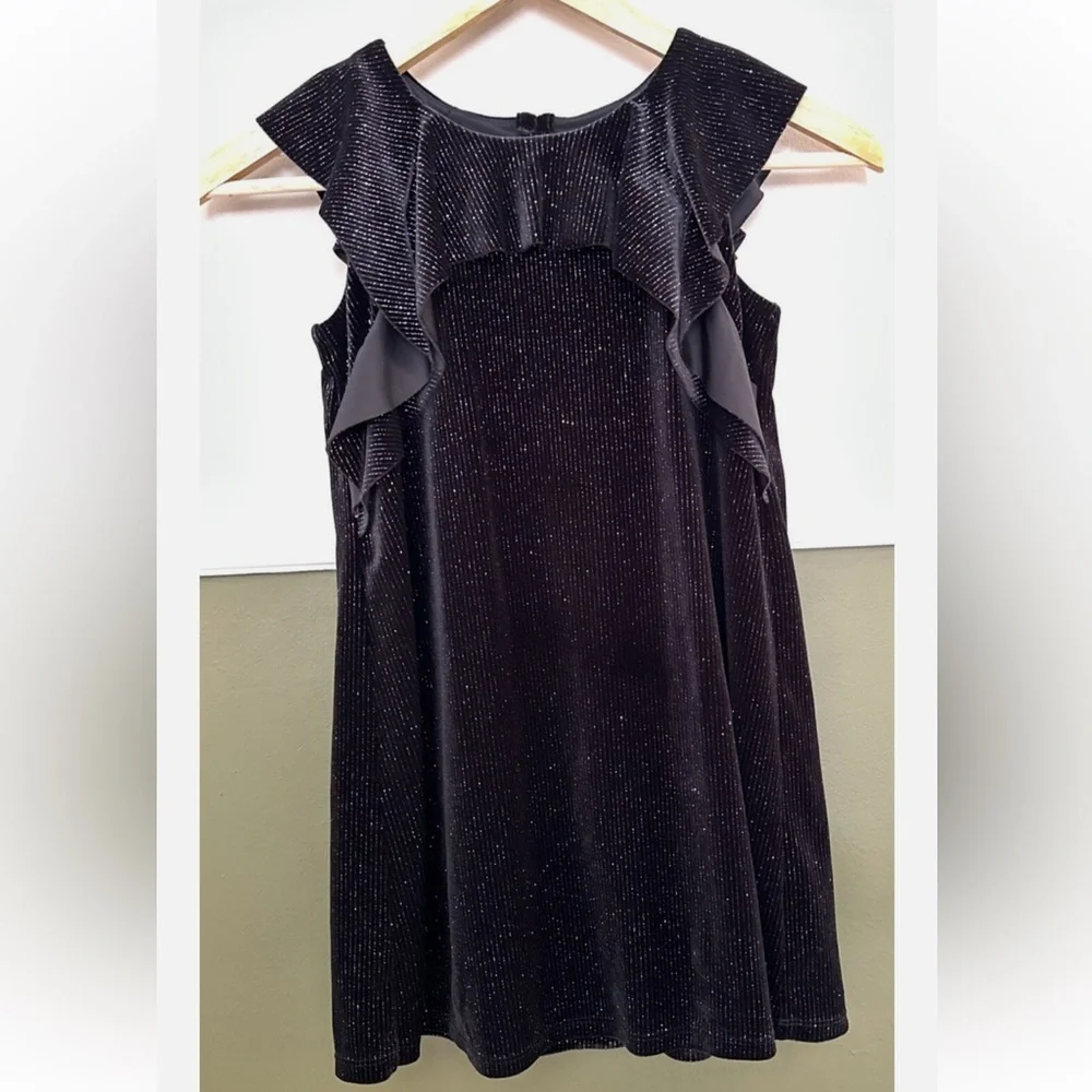 Cat and Jack Girls Size XL 14/16 Black Glitter Velvet Dress Ruffle Sleeve NWT